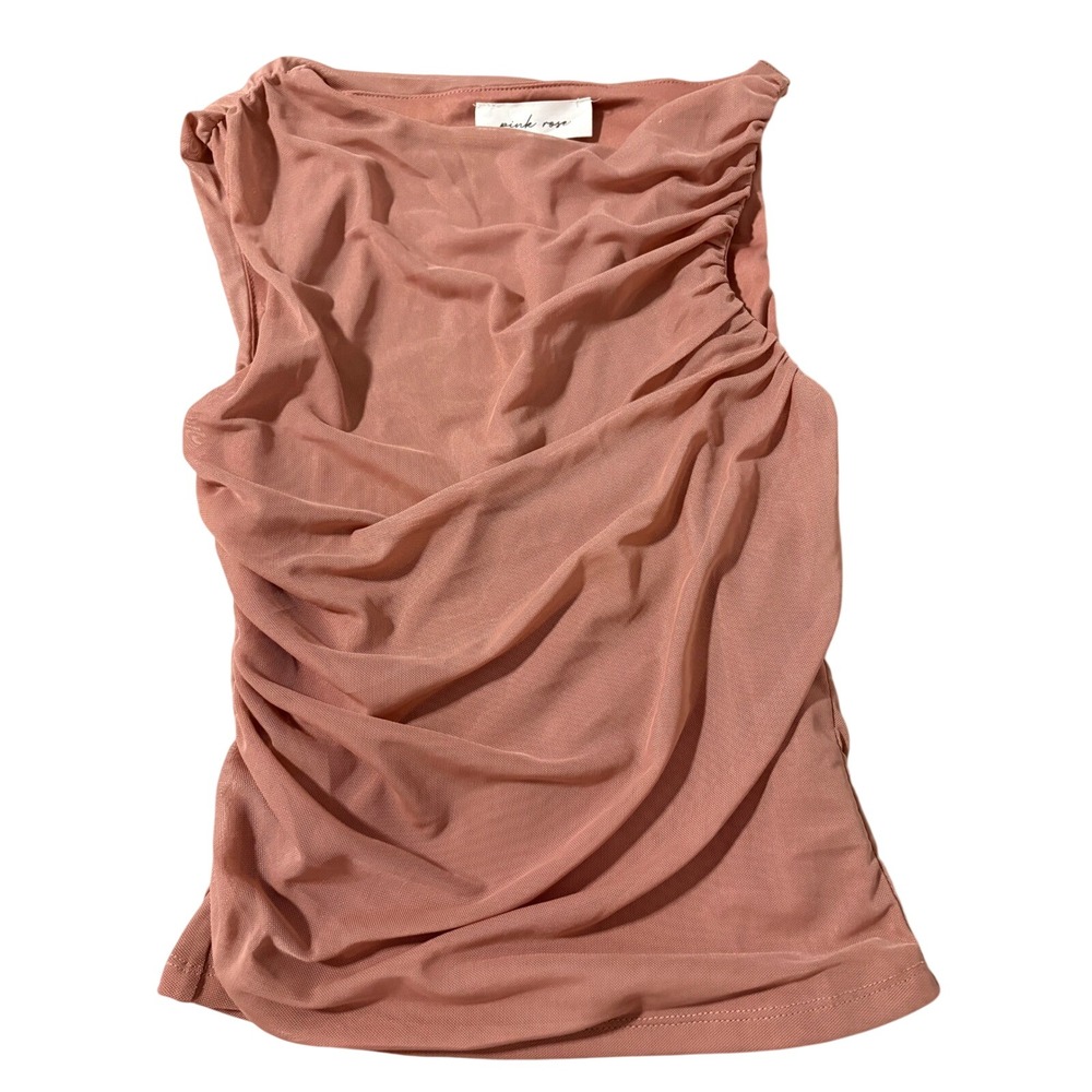 Pink Rose Natural Rose Ruched Mesh Sleeveless Draped Top Small‎ 5K15054
